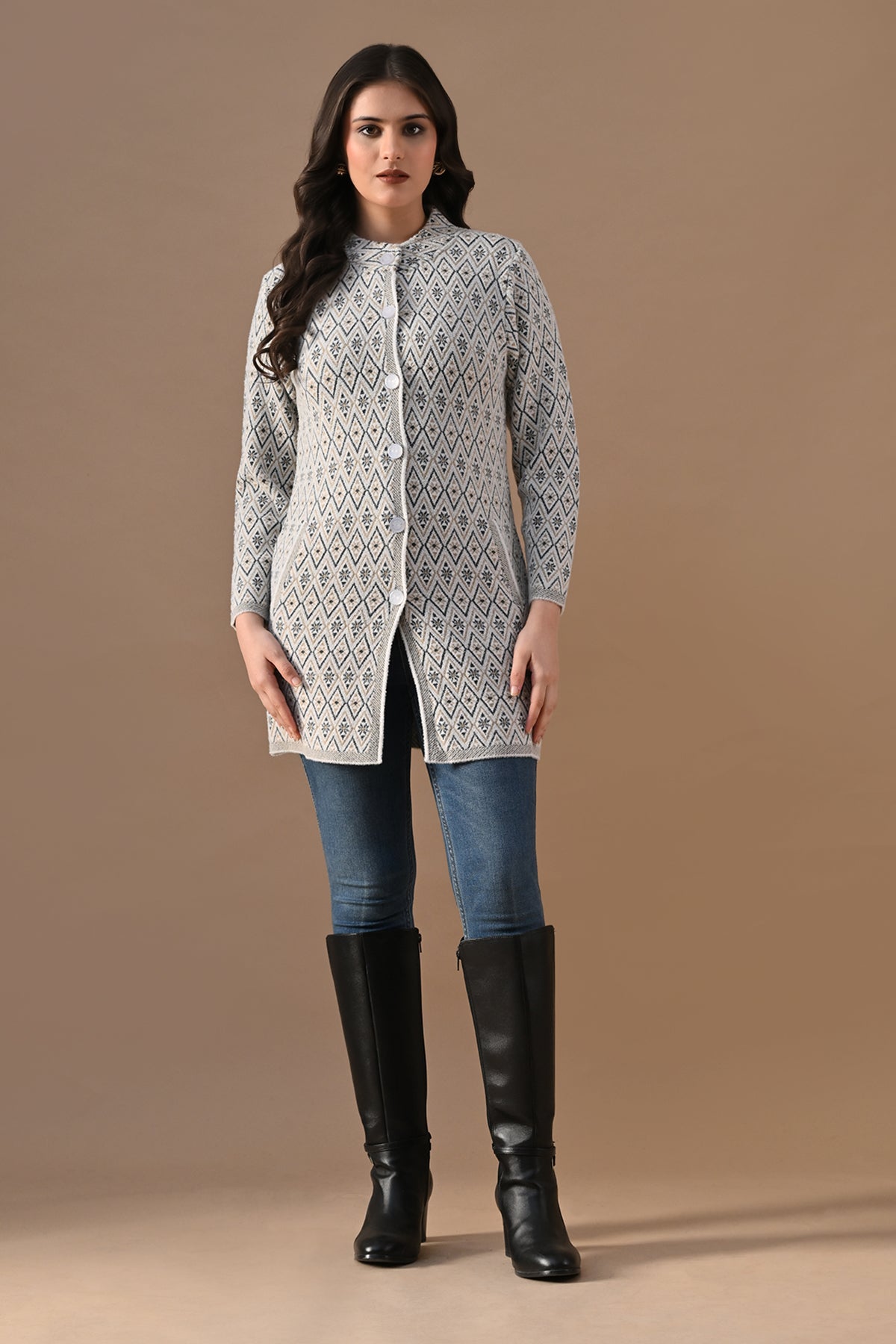 Winter Cream Woven Longline Cardigan