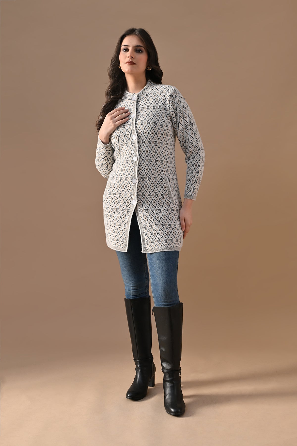 Winter Cream Woven Longline Cardigan