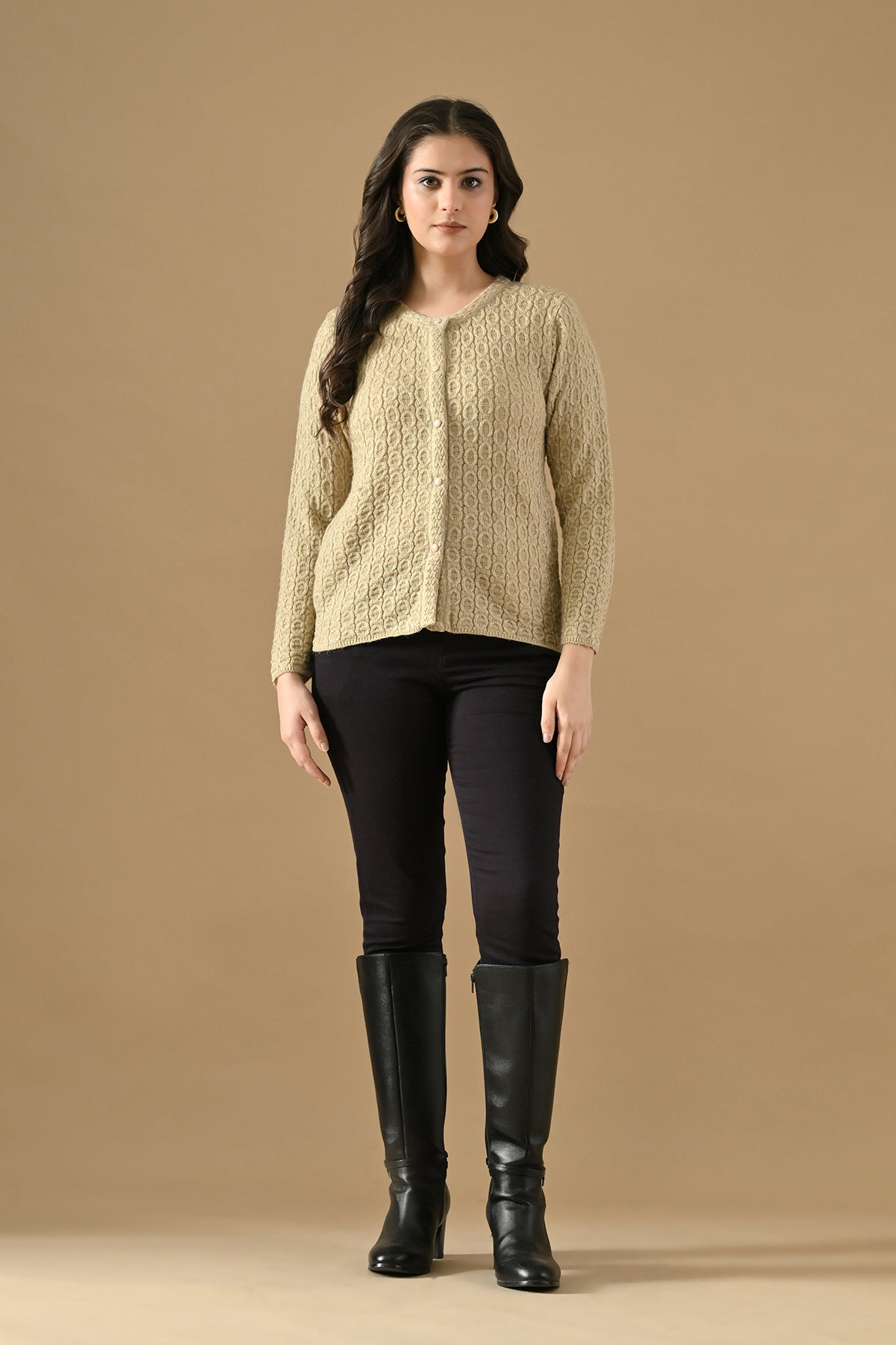 Winter Camel Knitted V-Neck Cardigan