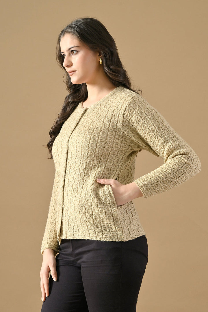 Winter Cream Knitted Mandarin Collar Cardigan