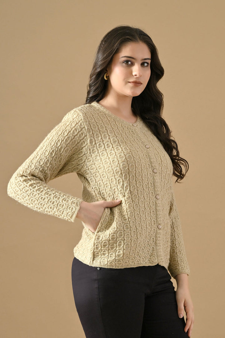 Winter Cream Knitted Mandarin Collar Cardigan