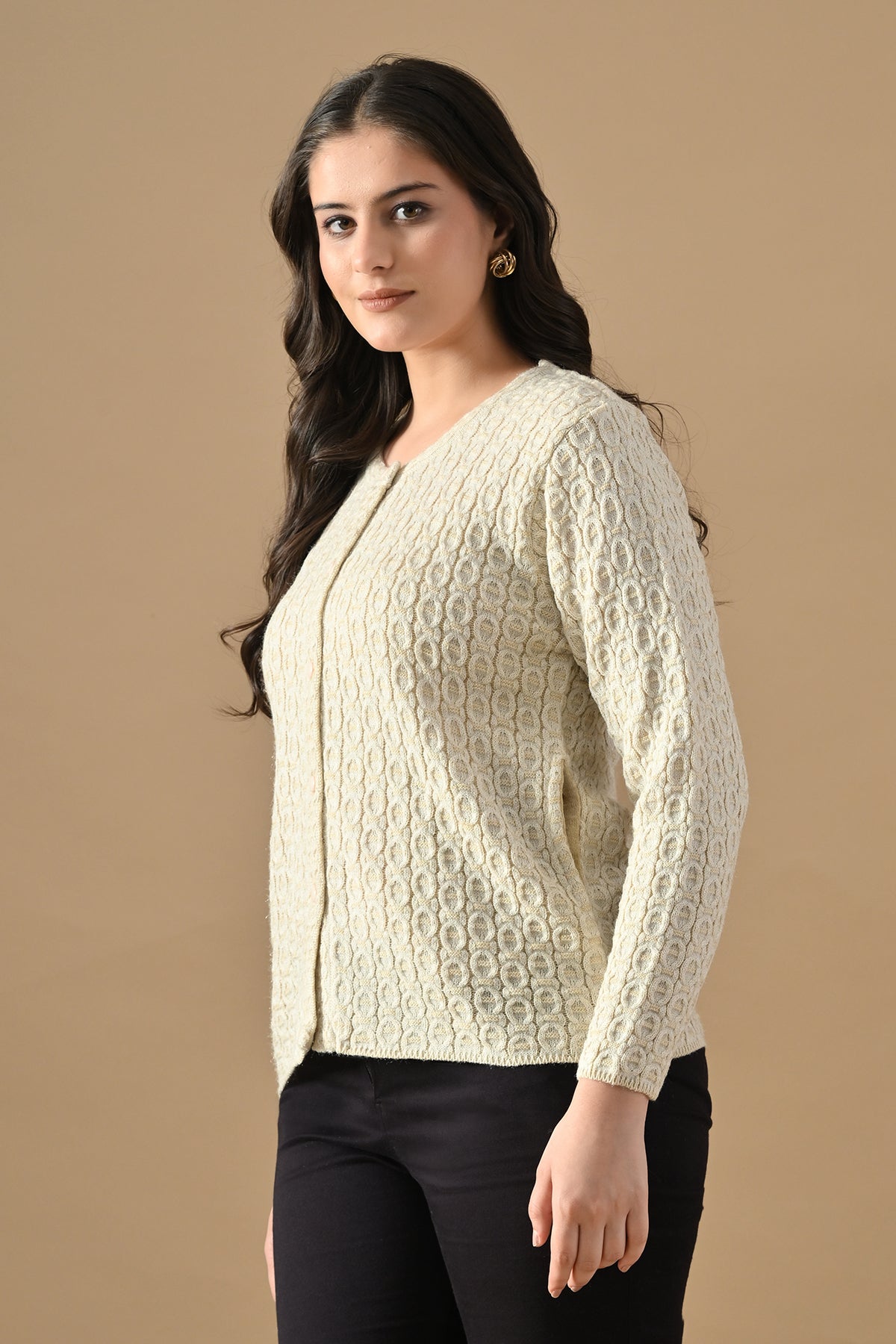 Winter Cream Knitted Mandarin Collar Cardigan