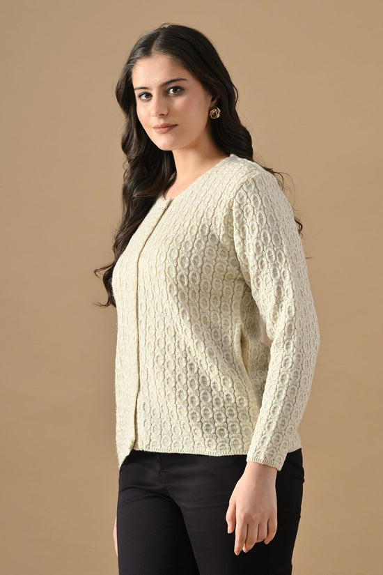 Winter Cream Knitted Mandarin Collar Cardigan