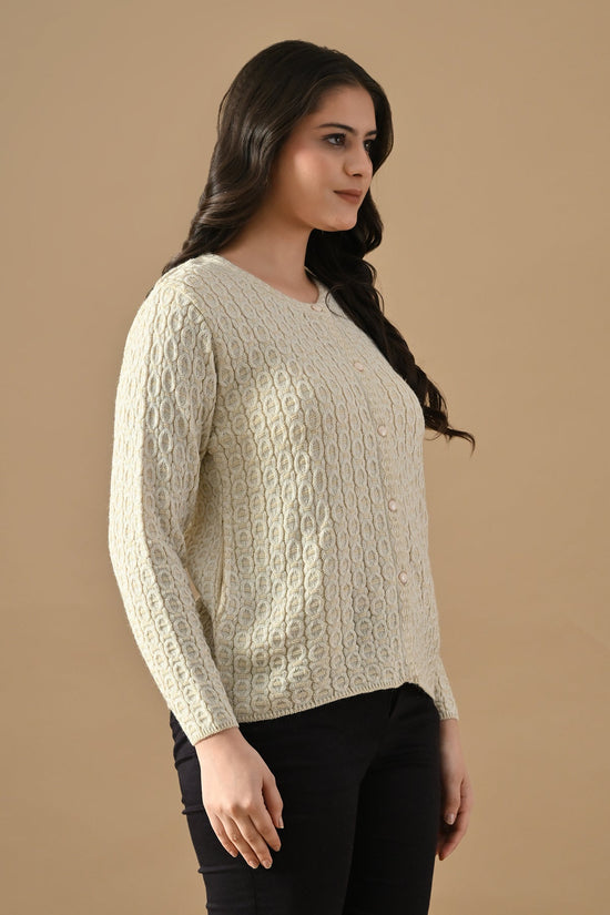Winter Cream Knitted Mandarin Collar Cardigan