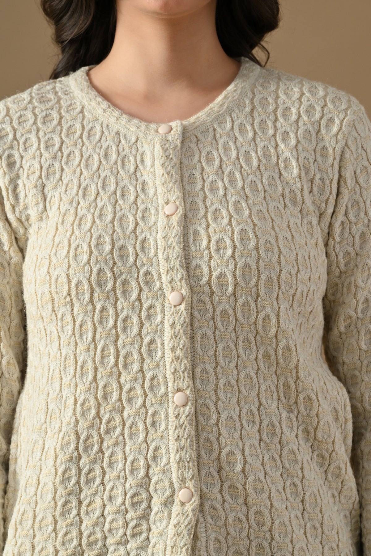 Winter Cream Knitted Mandarin Collar Cardigan