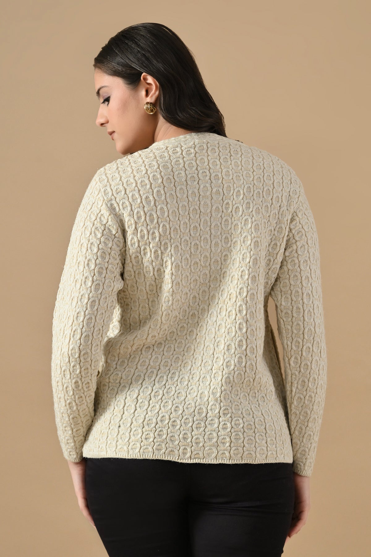 Winter Cream Knitted Mandarin Collar Cardigan