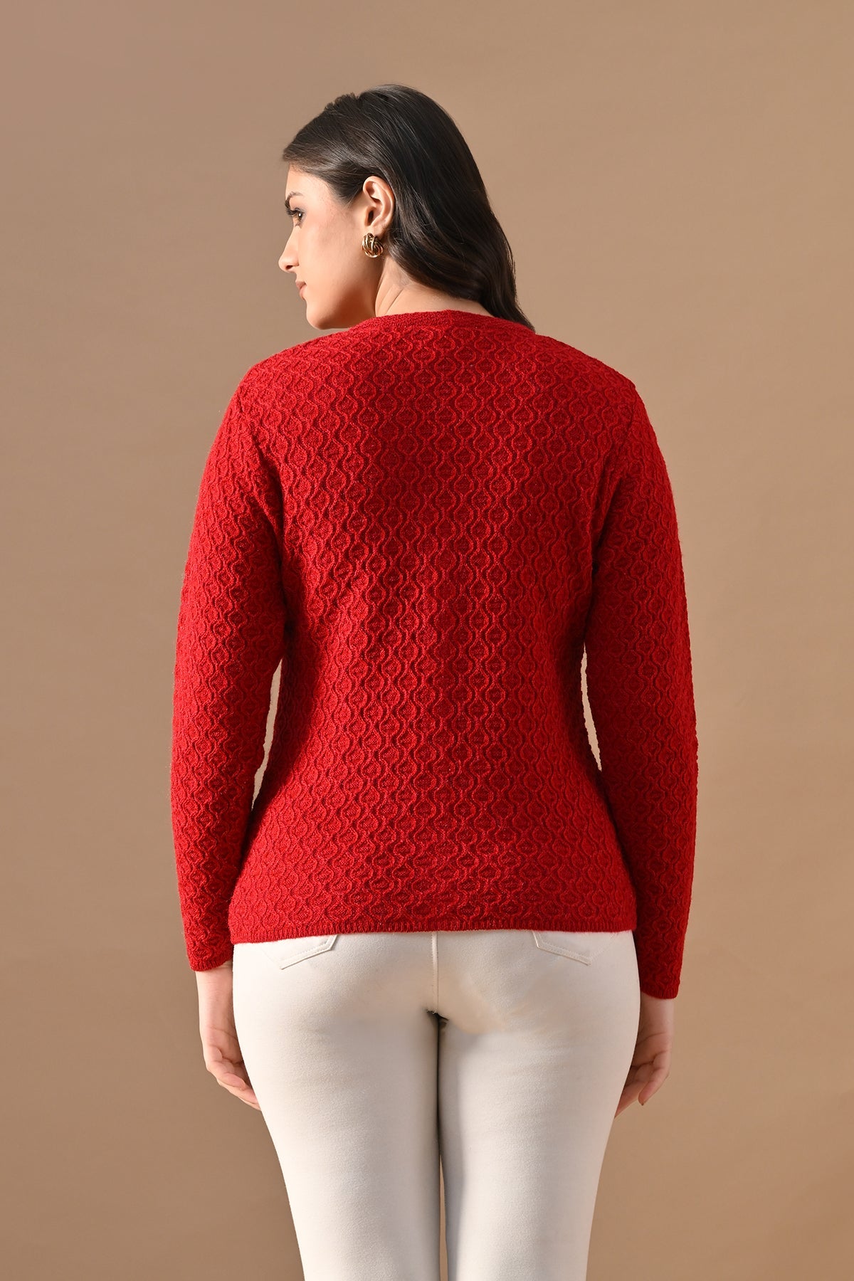 Winter Red Knitted V-Neck Cardigan