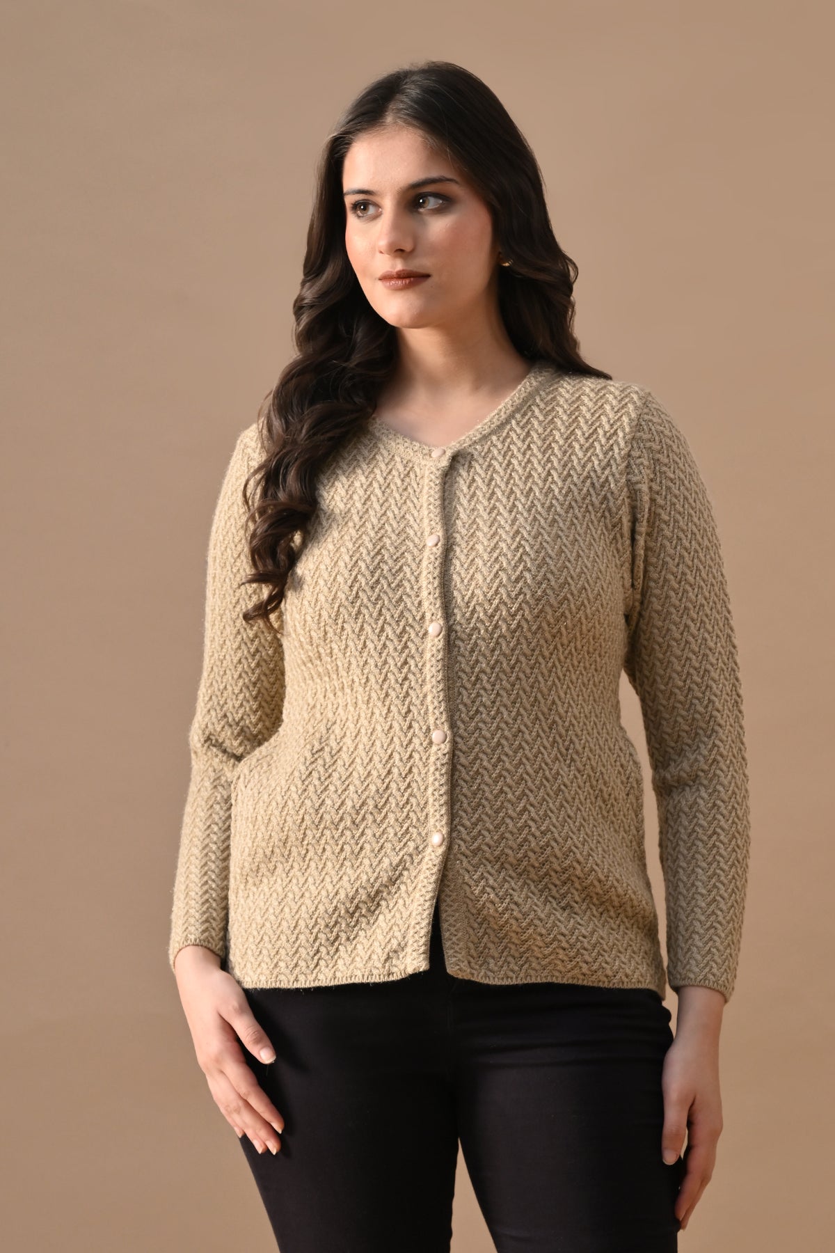 Winter Fawn Knitted V-Neck Cardigan