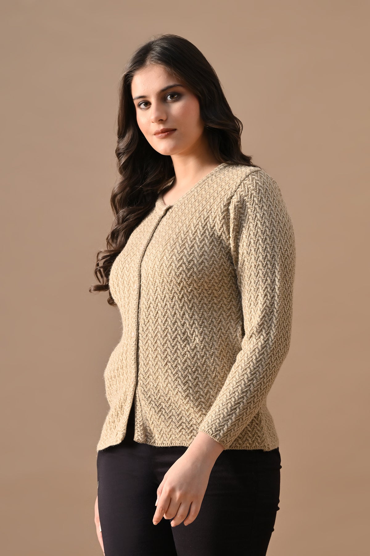 Winter Fawn Knitted V-Neck Cardigan