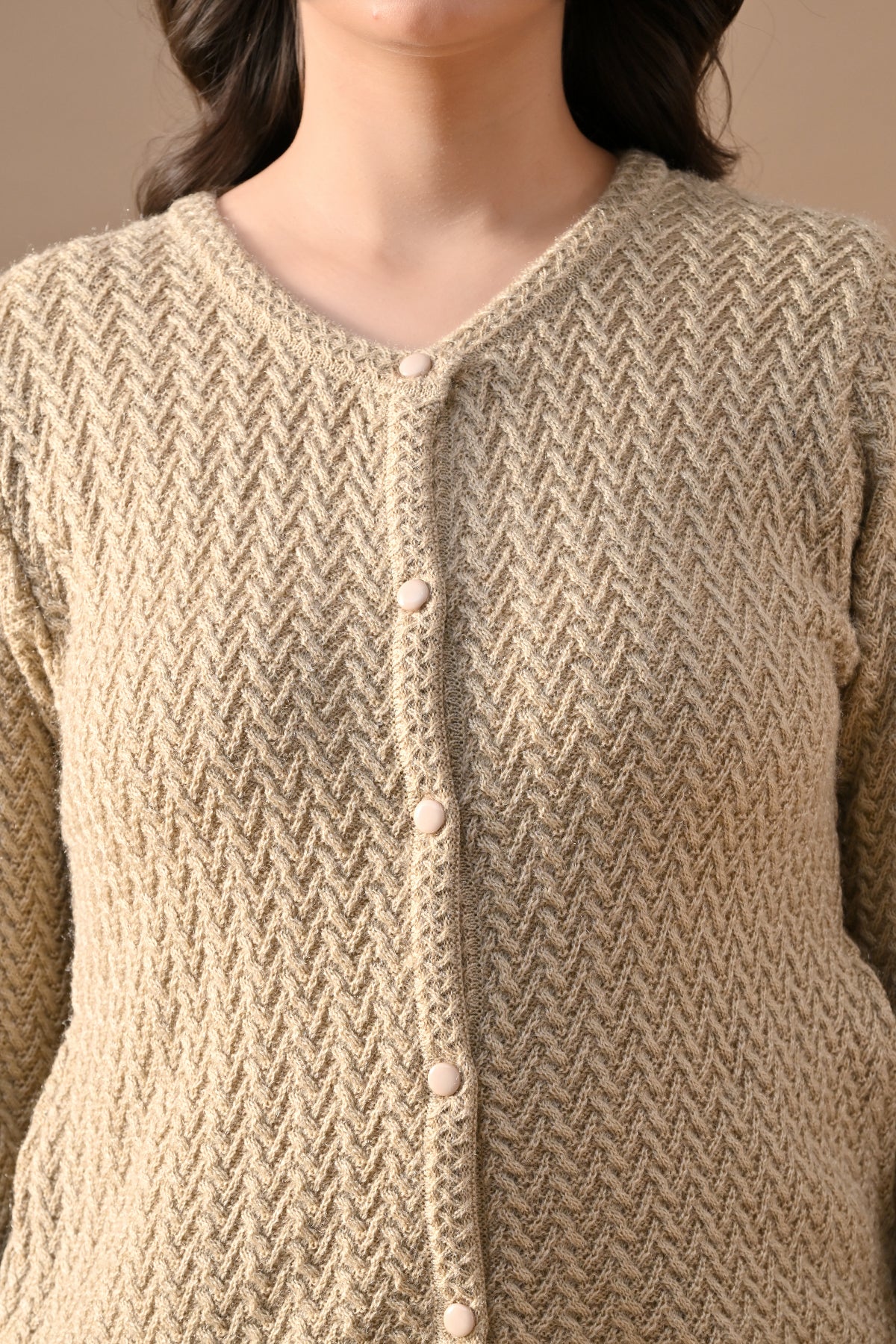 Winter Fawn Knitted V-Neck Cardigan