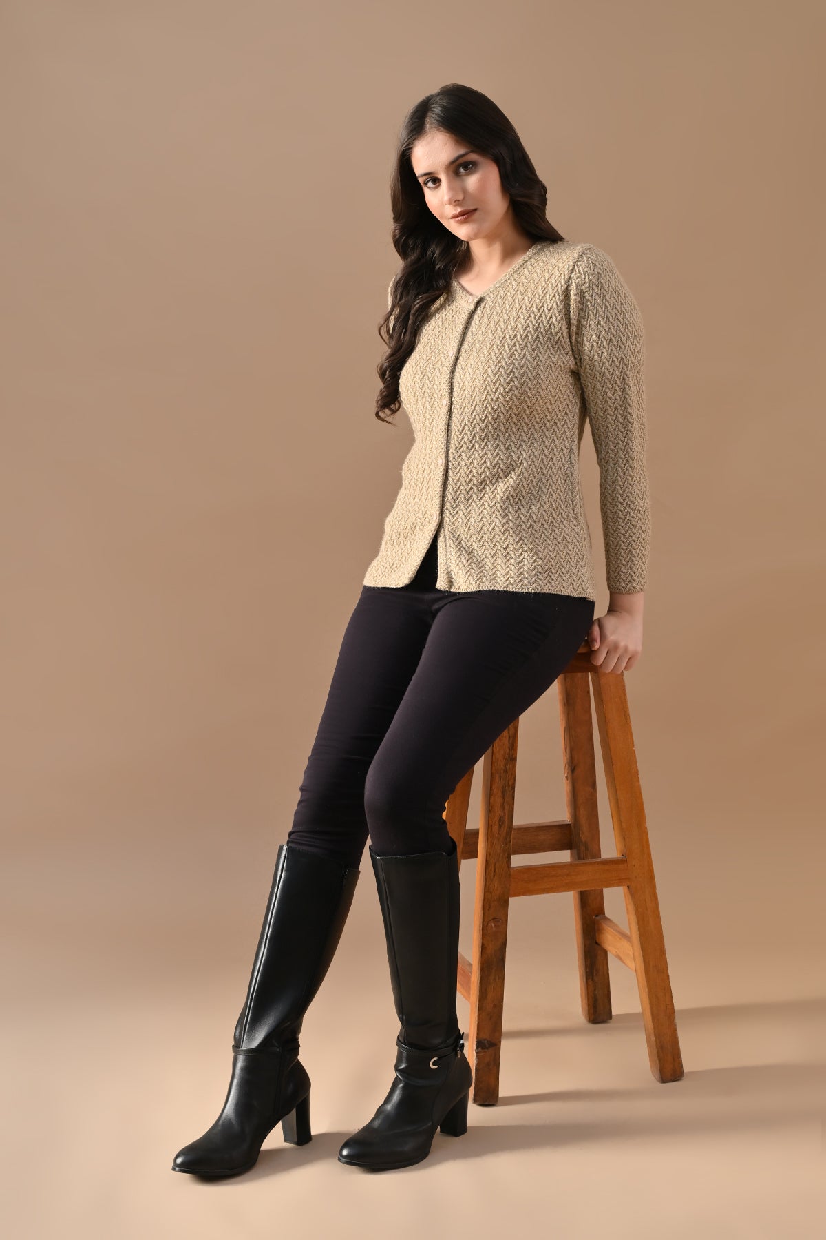 Winter Fawn Knitted V-Neck Cardigan