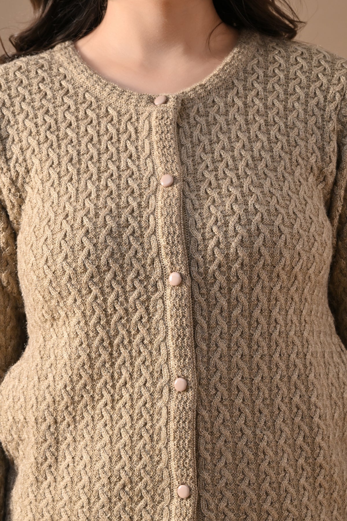 Winter Beige Knitted Button-Down Cardigan
