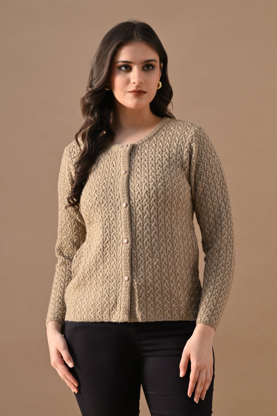 Winter Beige Knitted Button-Down Cardigan