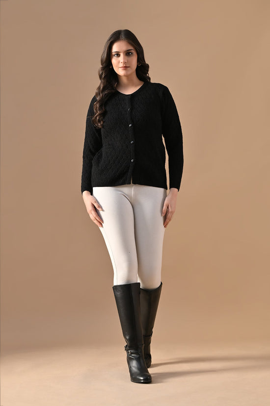 Winter Black Knitted Mandarin Collar Cardigan