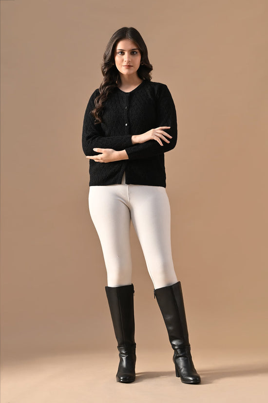 Winter Black Knitted Mandarin Collar Cardigan