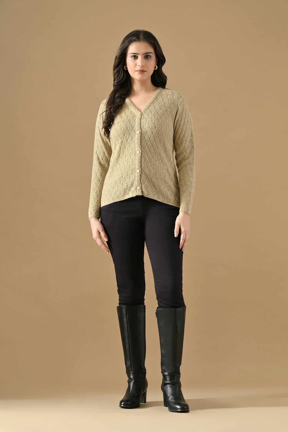 Winter Fawn Knitted V-Neck Cardigan