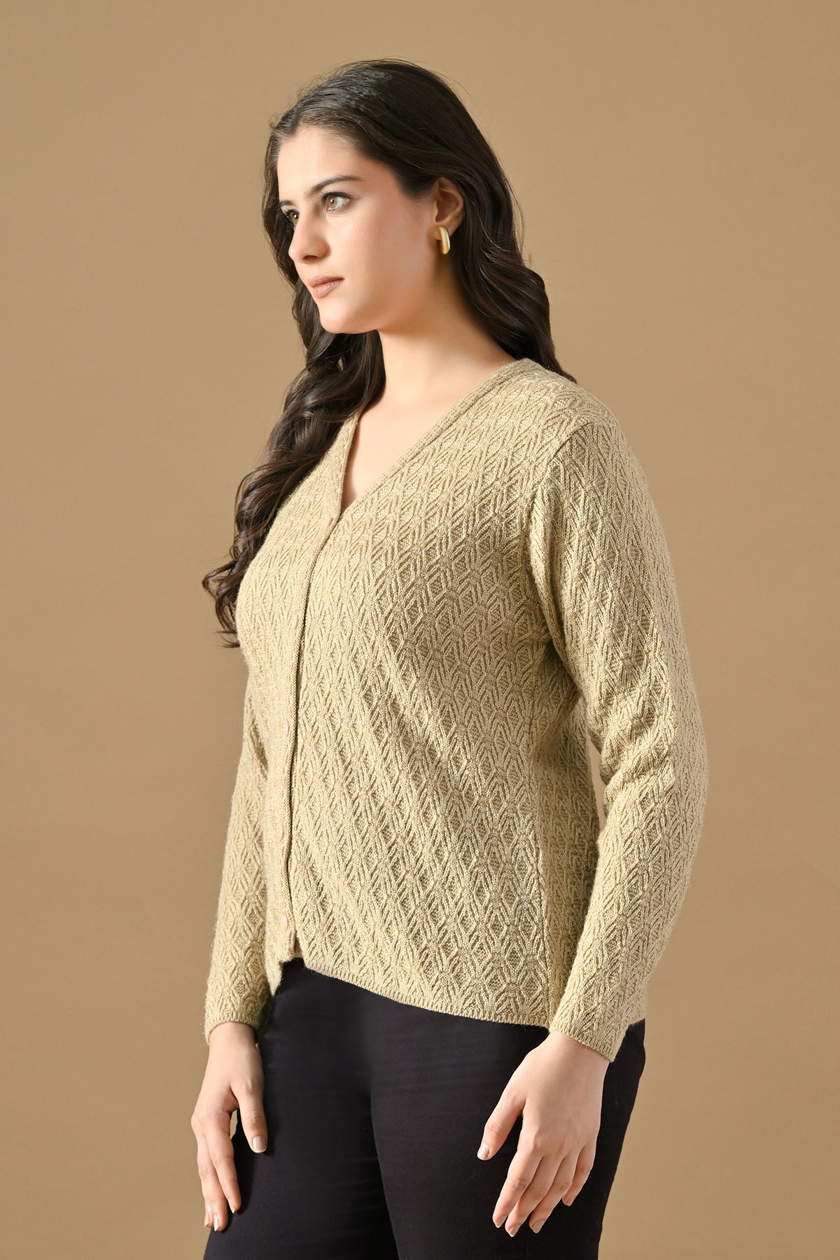 Winter Fawn Knitted V-Neck Cardigan