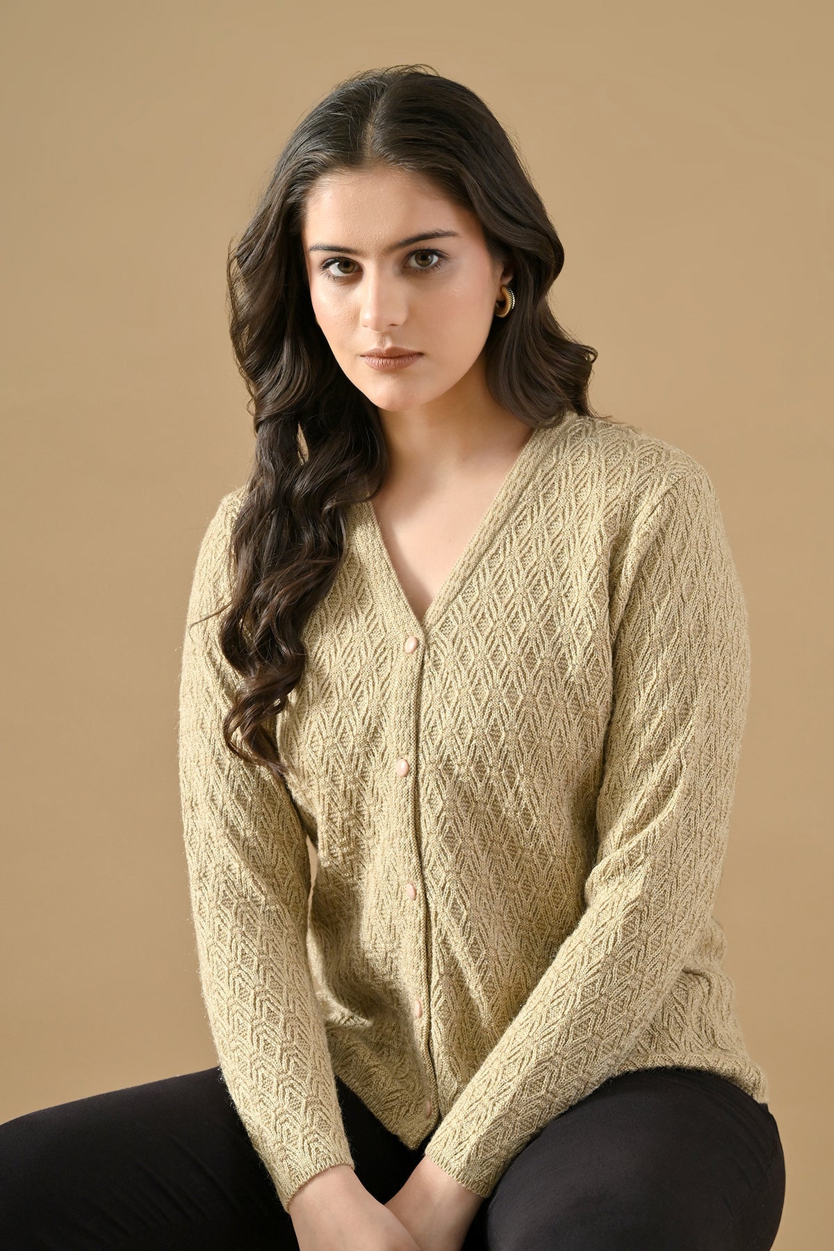 Winter Fawn Knitted V-Neck Cardigan