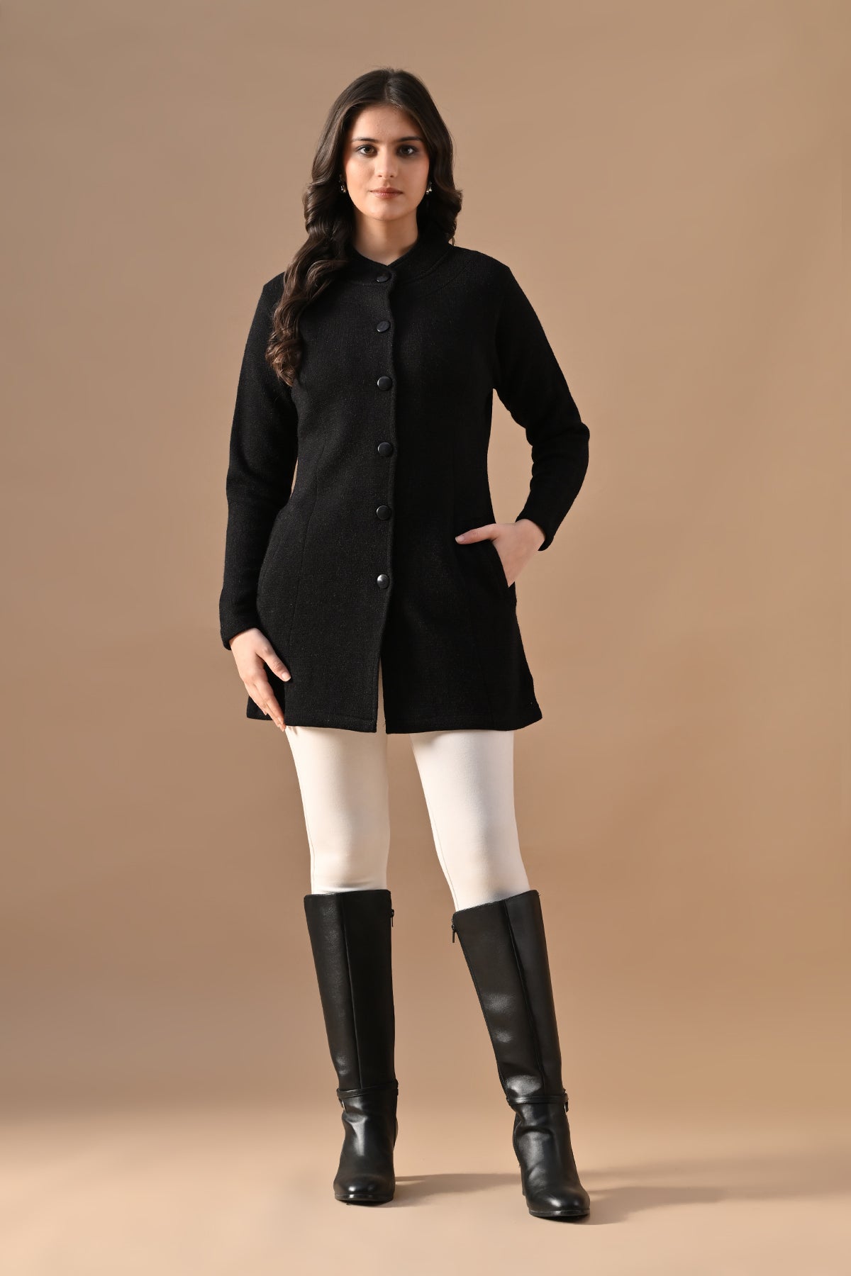 Winter Black Woven Longline Cardigan