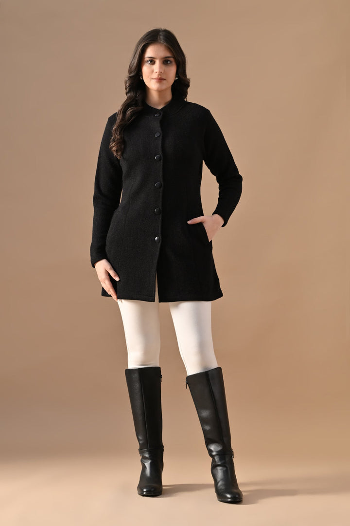 Winter Black Woven Longline Cardigan