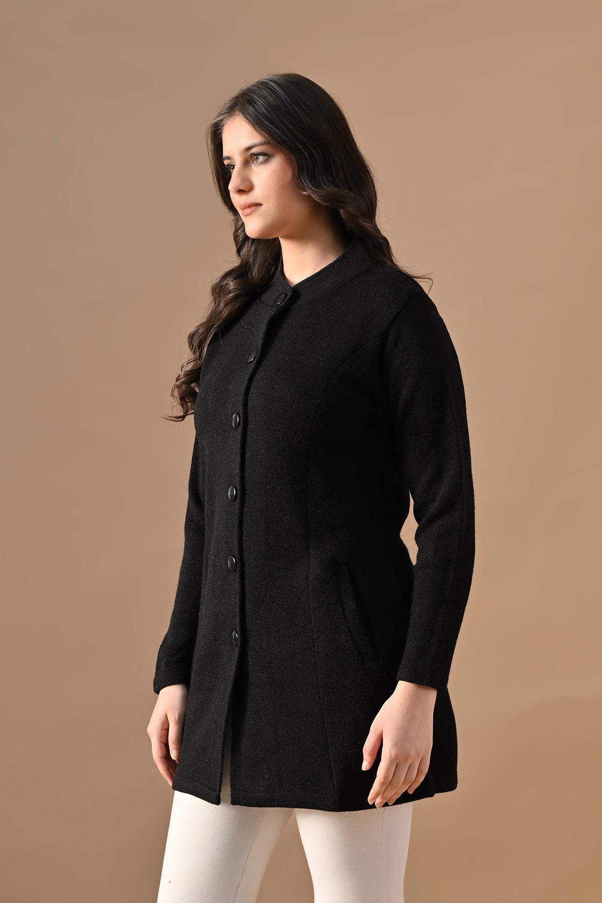 Winter Black Woven Longline Cardigan