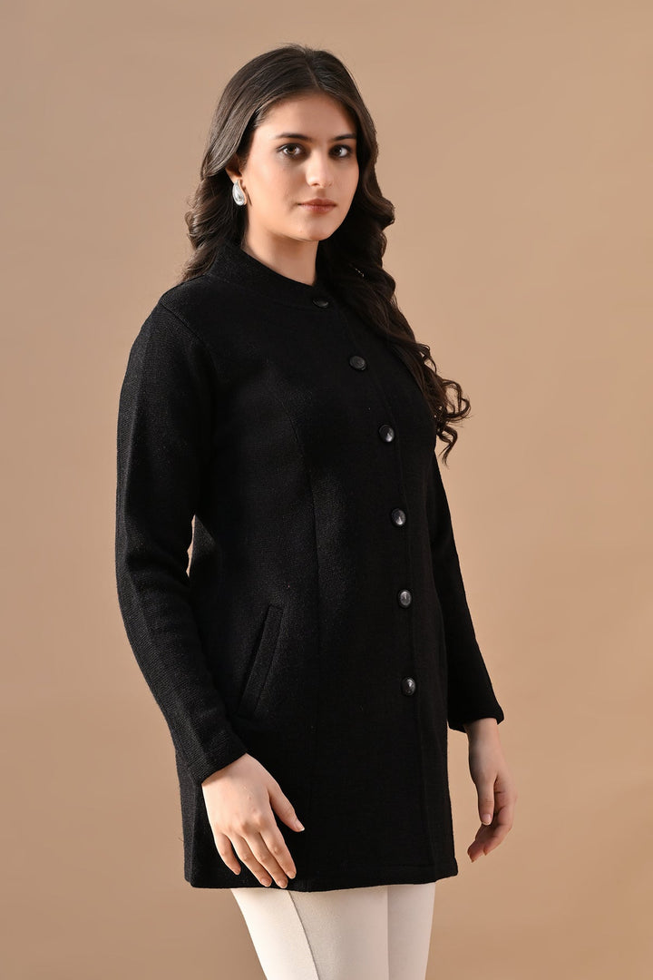Winter Black Woven Longline Cardigan