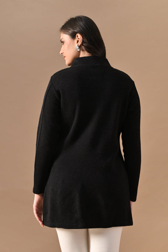Winter Black Woven Longline Cardigan