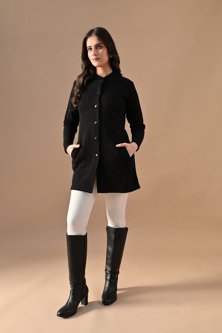 Winter Black Woven Longline Cardigan