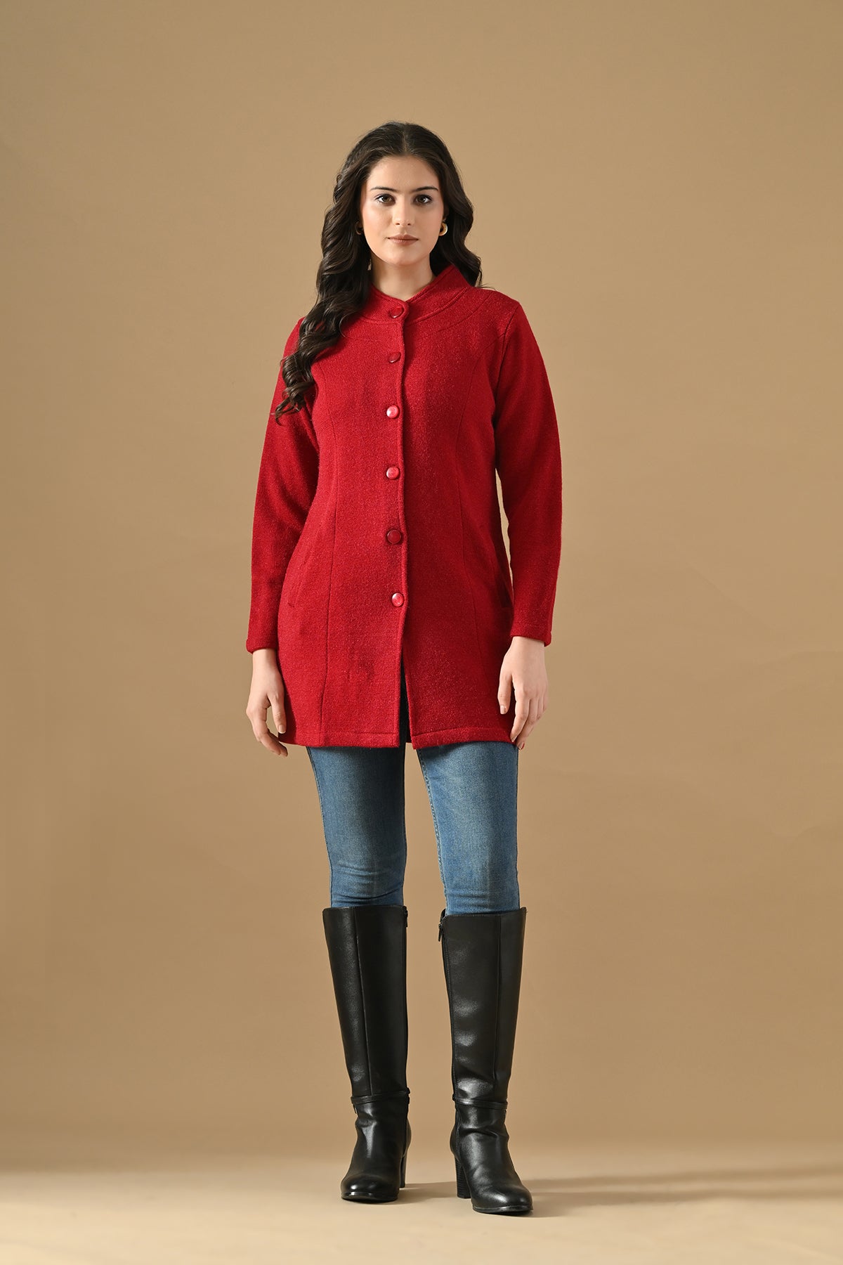 Winter Maroon Woven Longline Cardigan