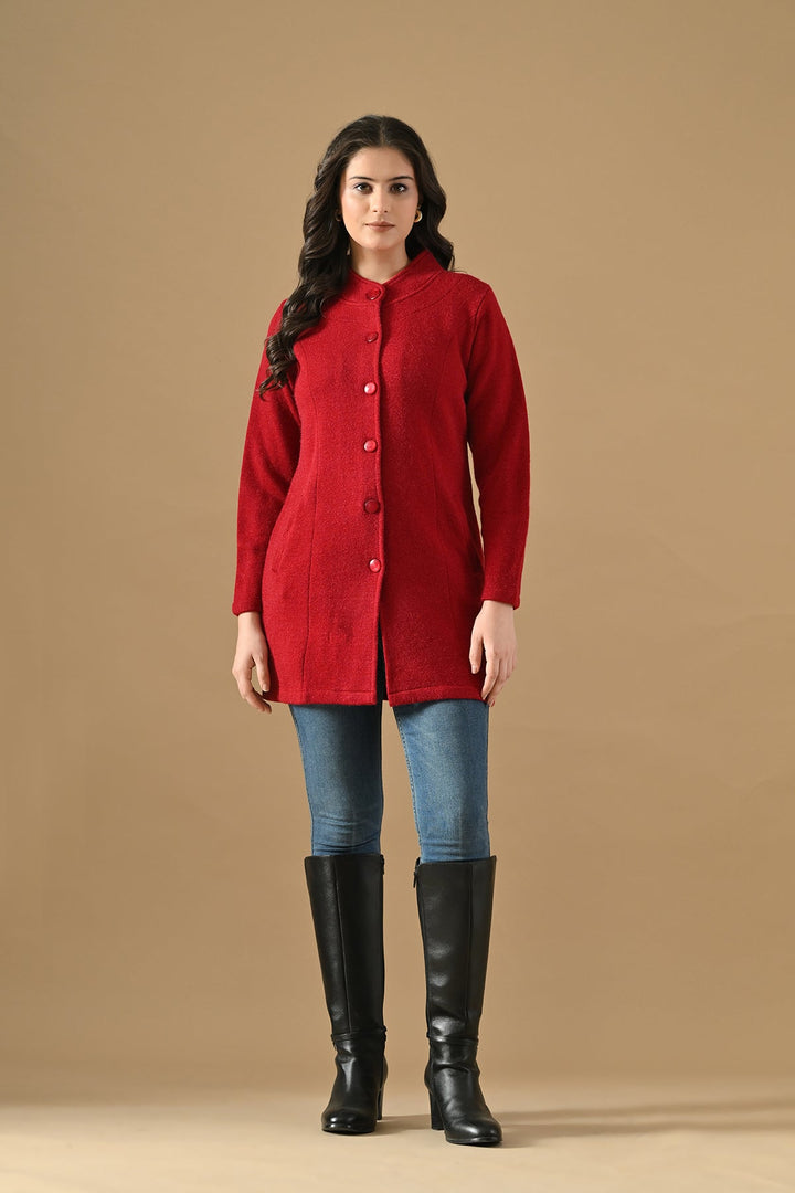 Winter Maroon Woven Longline Cardigan