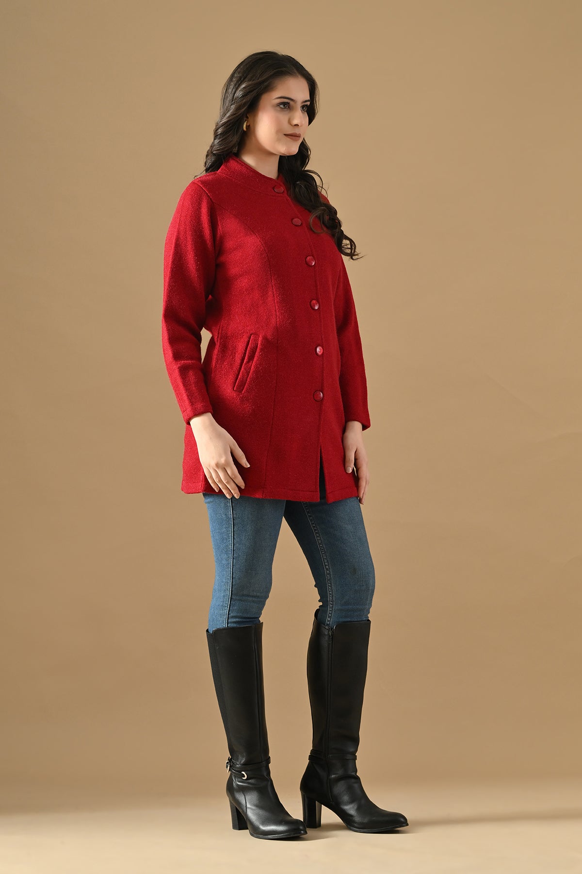 Winter Maroon Woven Longline Cardigan