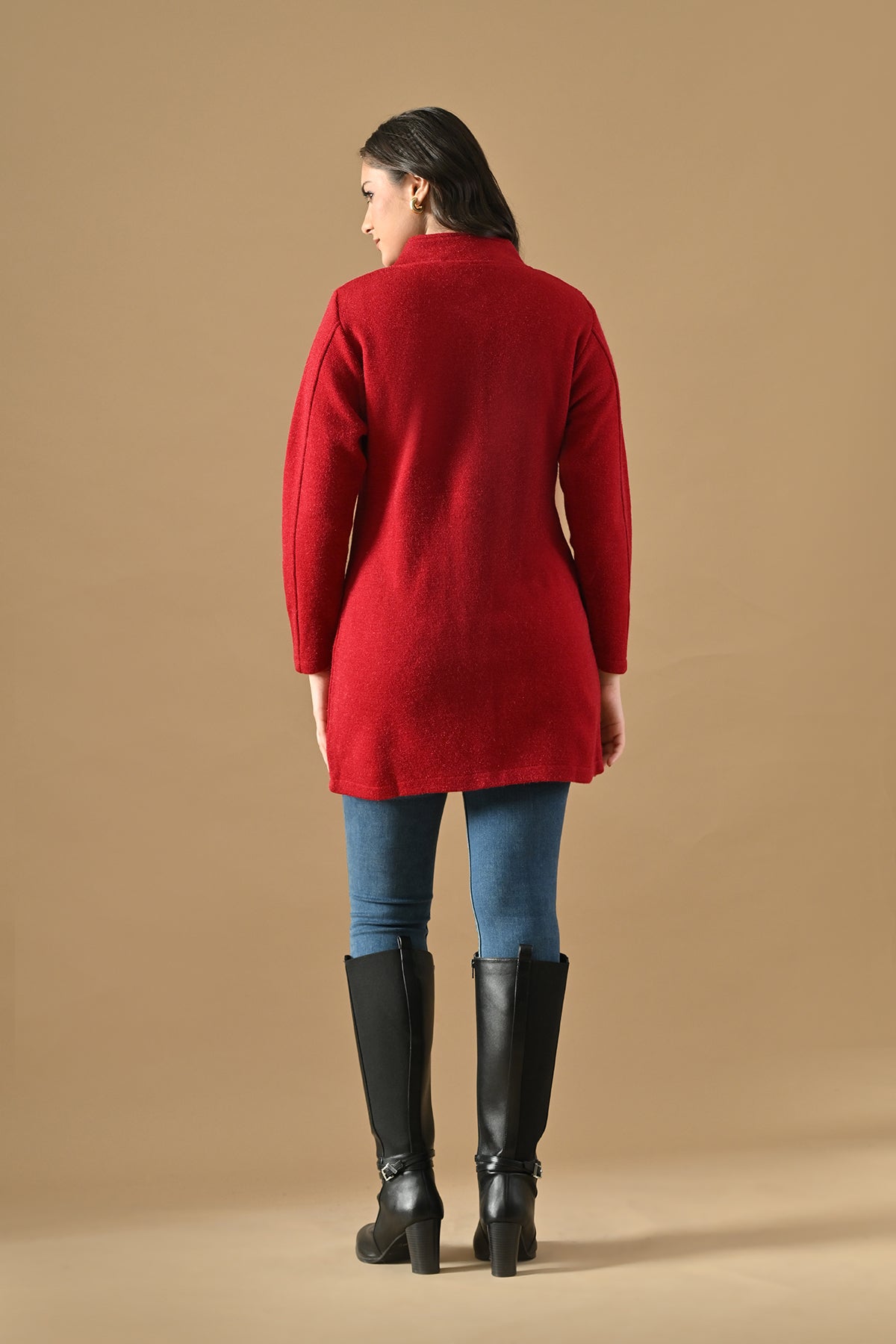 Winter Maroon Woven Longline Cardigan