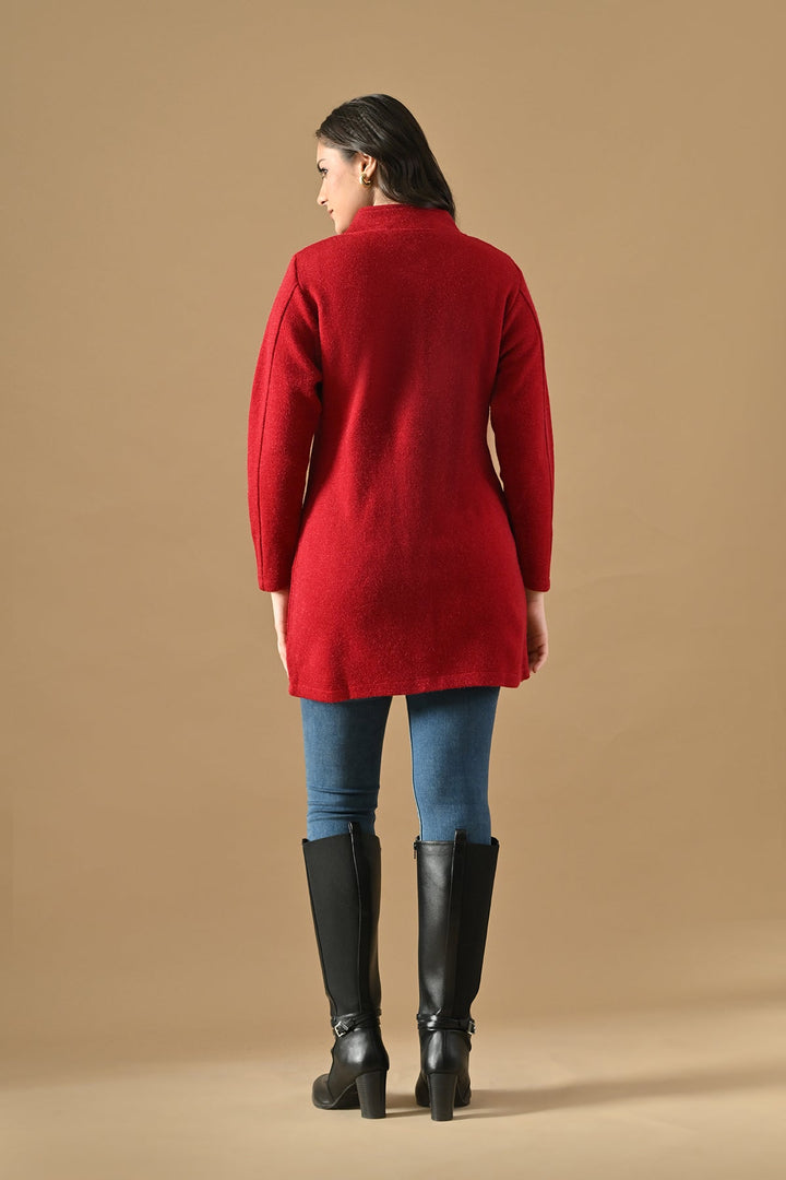 Winter Maroon Woven Longline Cardigan