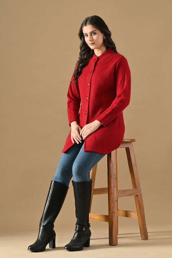 Winter Maroon Woven Longline Cardigan