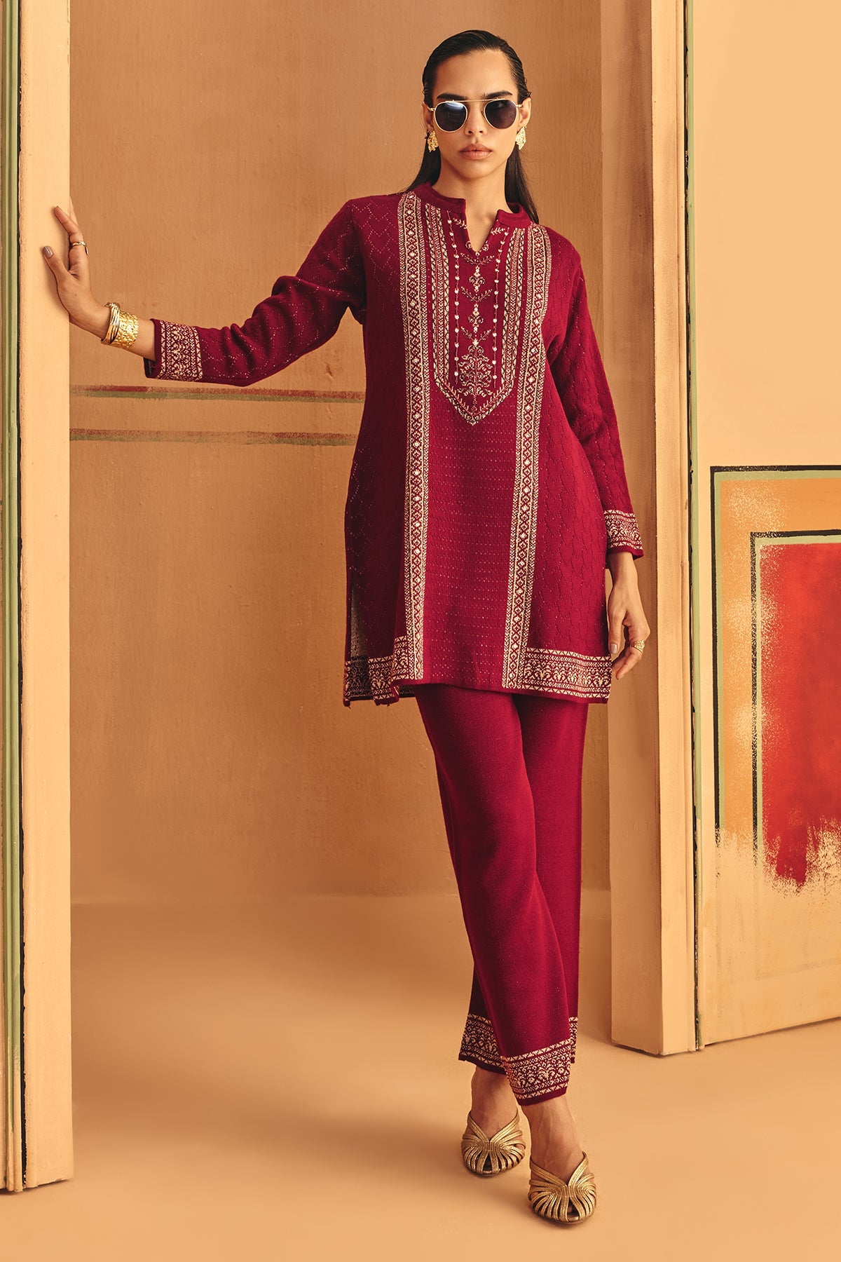 Winter Maroon Printed Ethnic Motifs Co-Ord Set