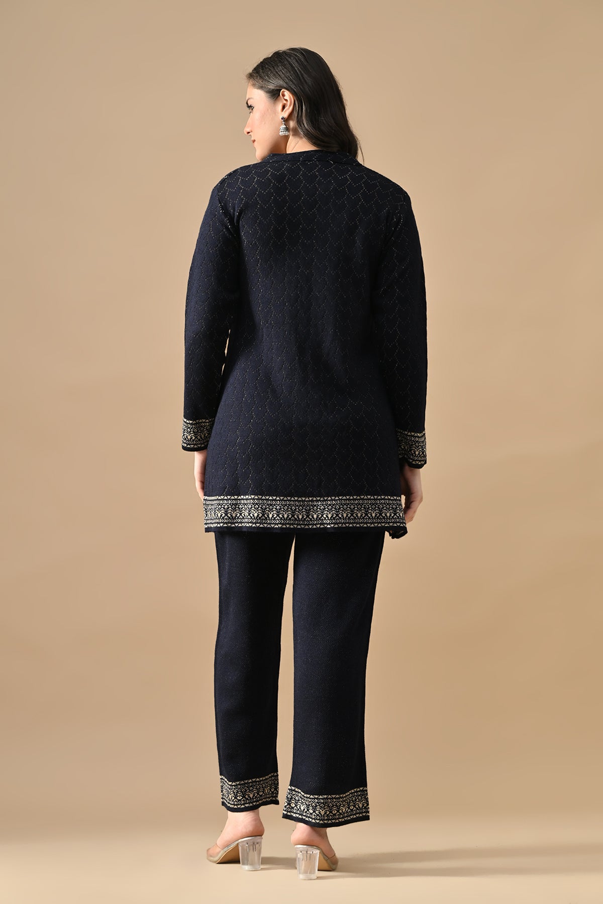 Winter Navy Blue Ethnic Motifs Woven Co-Ord Set