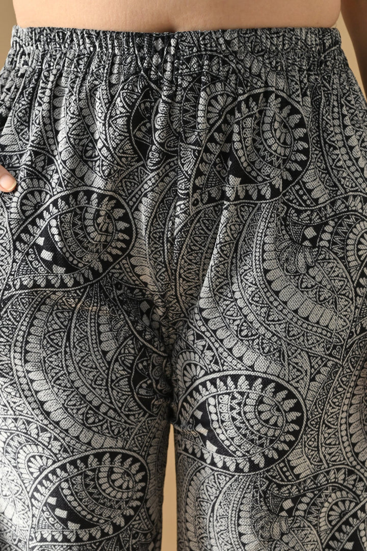 Winter Grey Printed Ethnic Motifs Woven Kurta Set