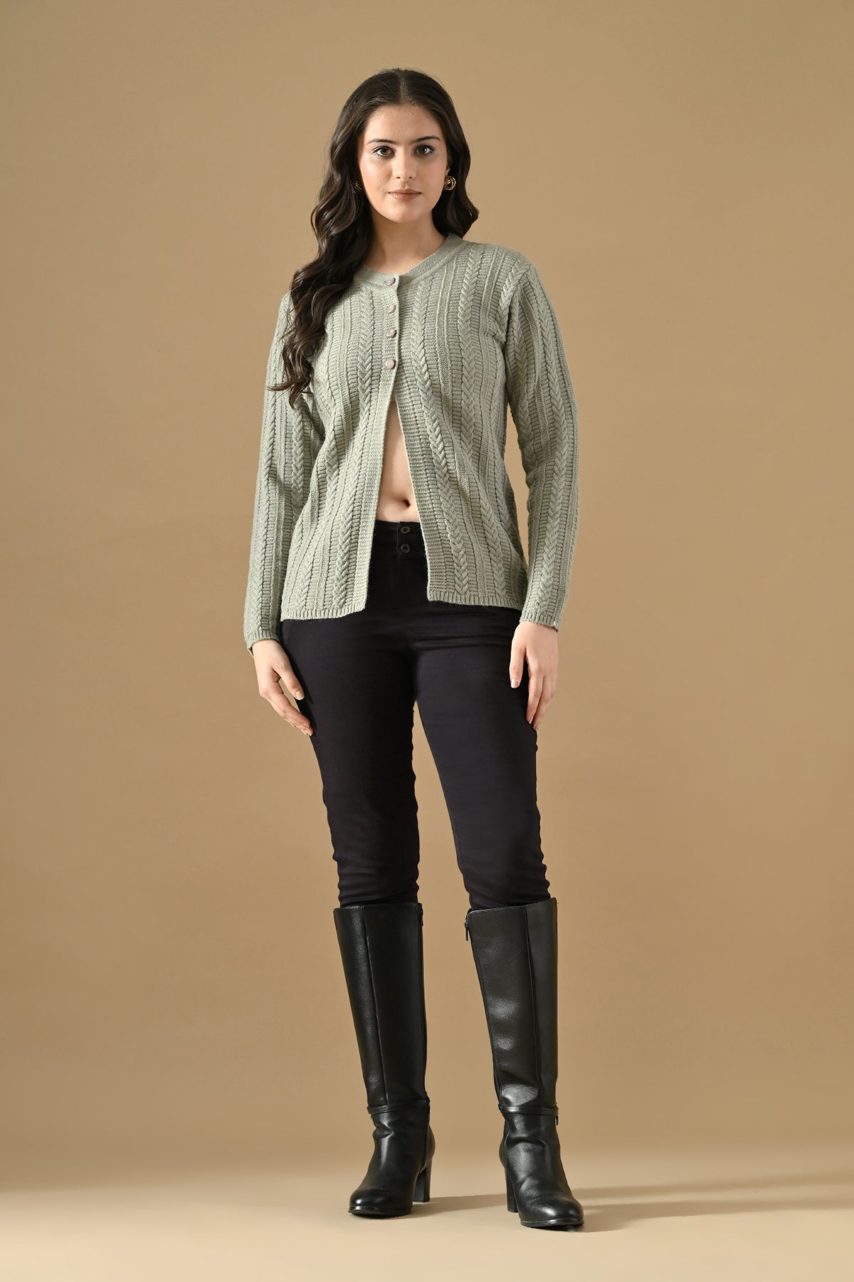 Winter Grey Knitted V-Neck Cardigan