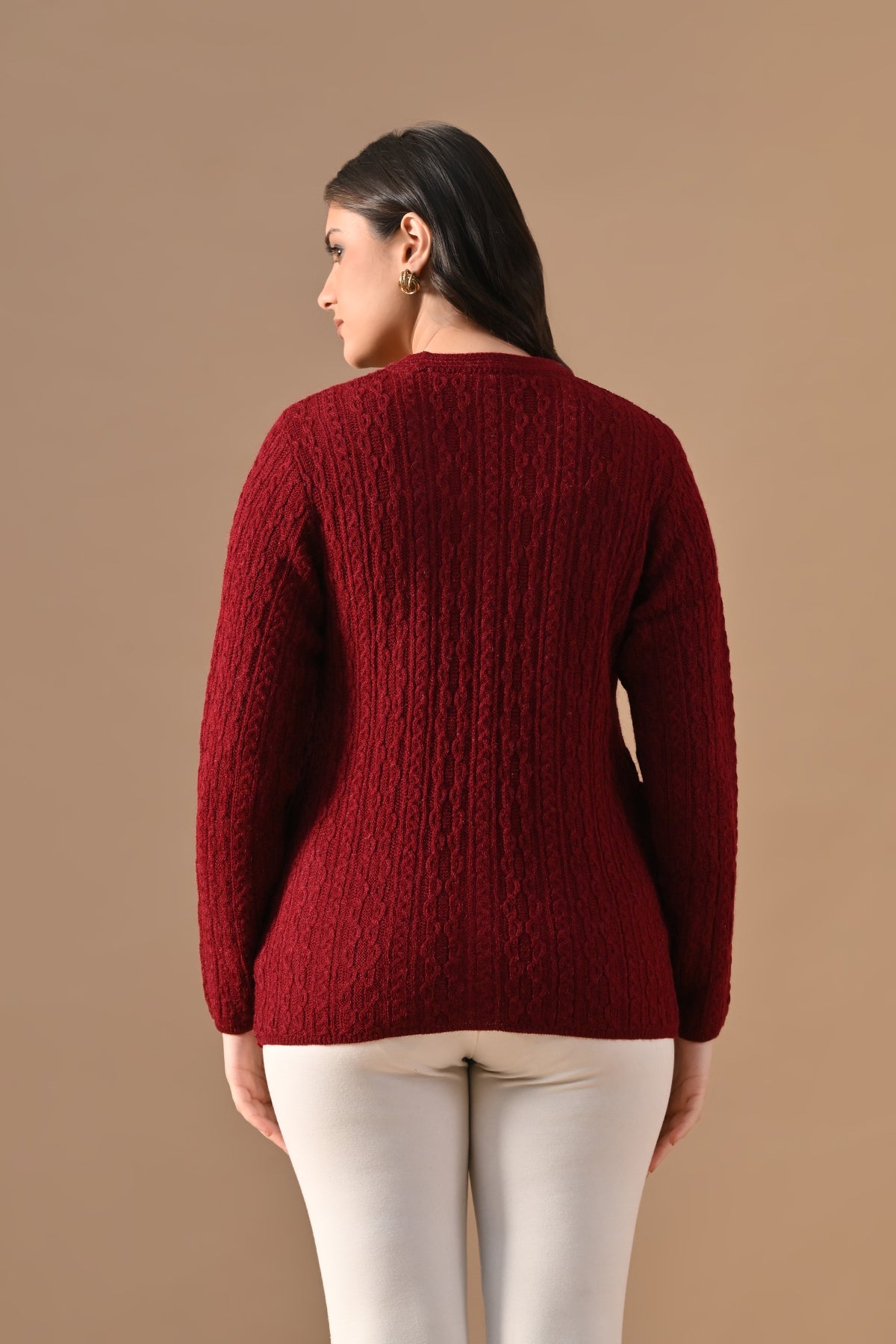 Winter Maroon Knitted V-Neck Cardigan