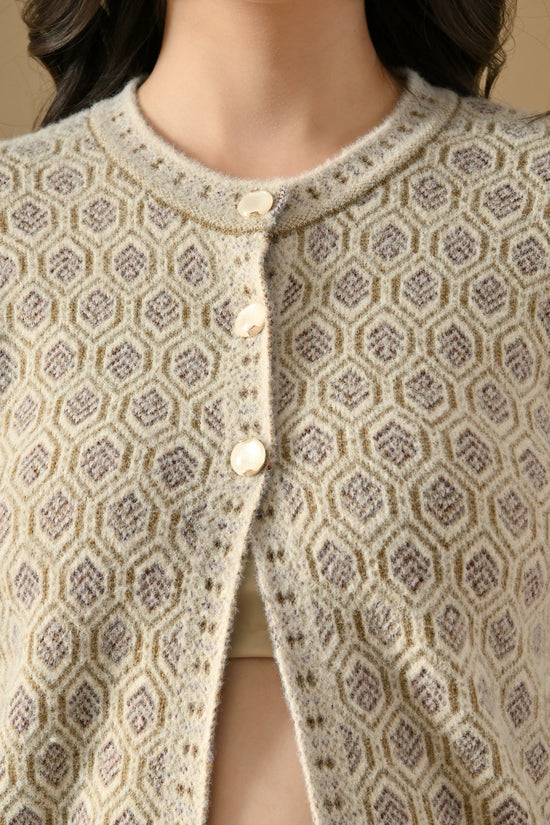 Winter Fawn Woven Mandarin Collar Cardigan