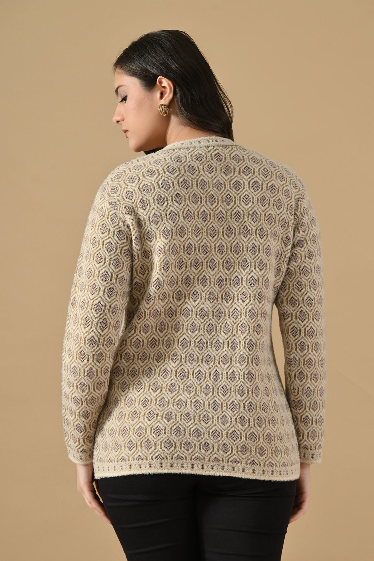 Winter Fawn Woven Mandarin Collar Cardigan