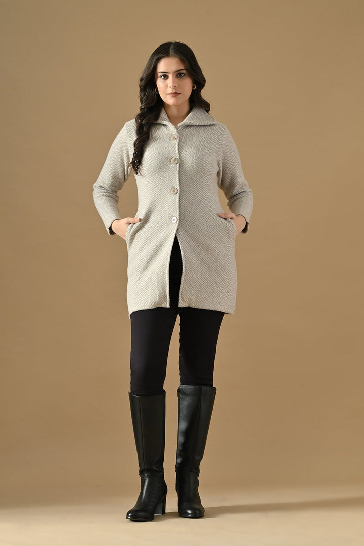 Winter Grey Woven Button-Down Cardigan