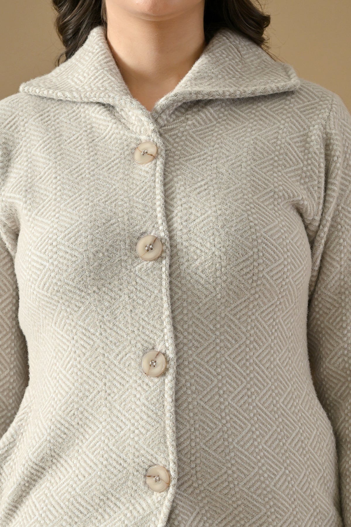 Winter Grey Woven Button-Down Cardigan