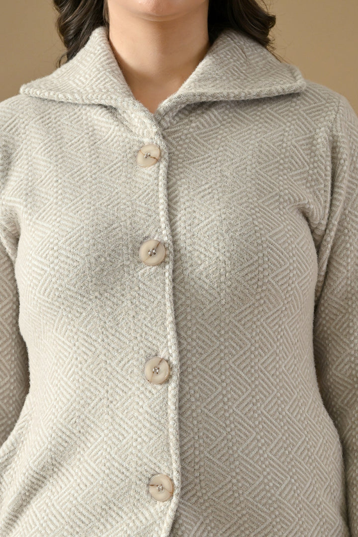 Winter Grey Woven Button-Down Cardigan