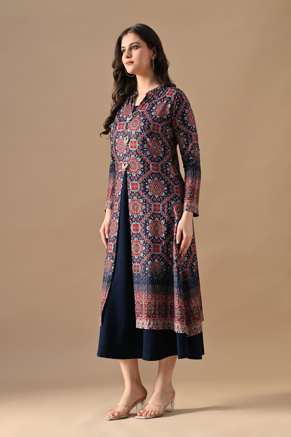 Winter Blue Printed Inner Shrug Set