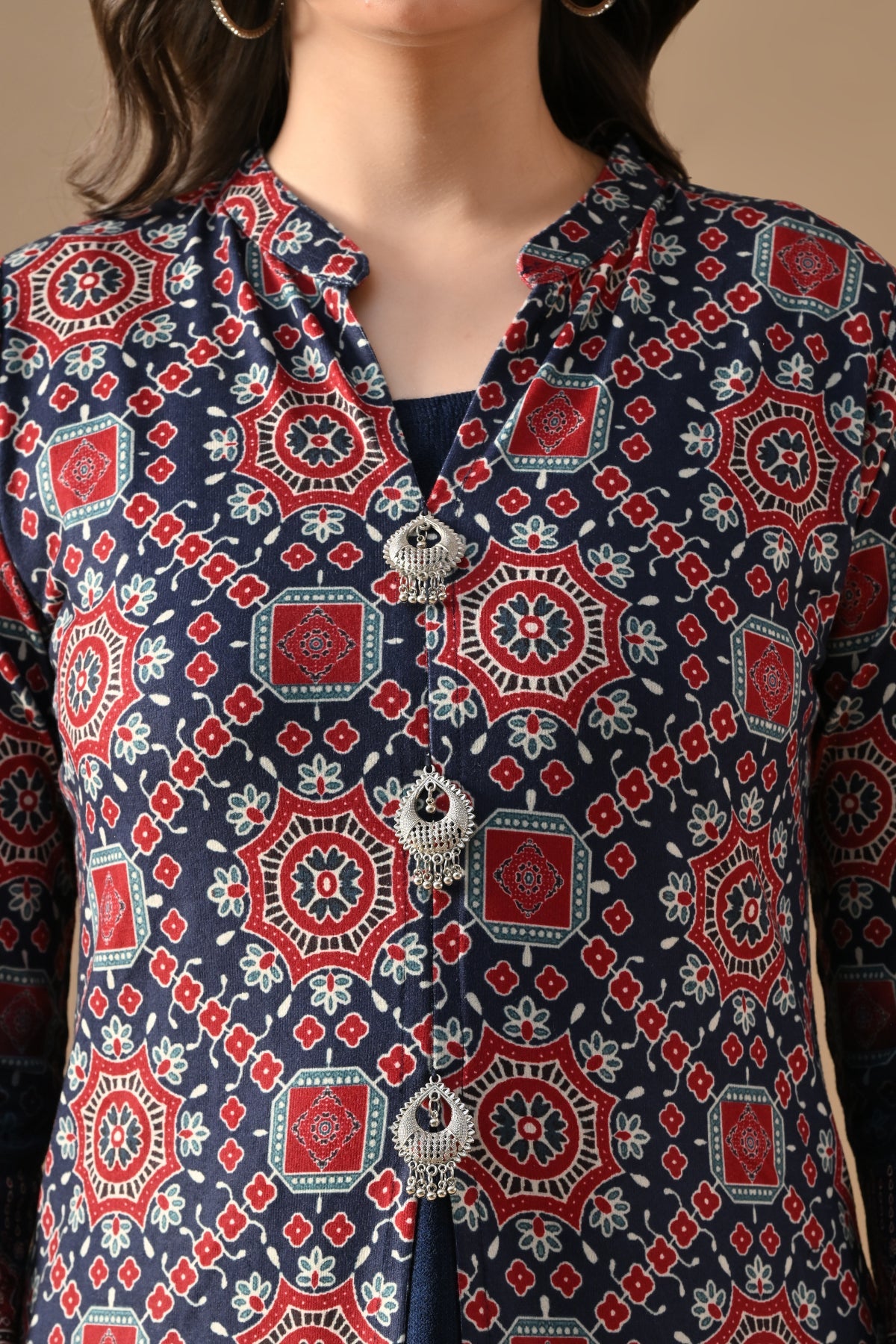 Winter Blue Printed Inner Shrug Set