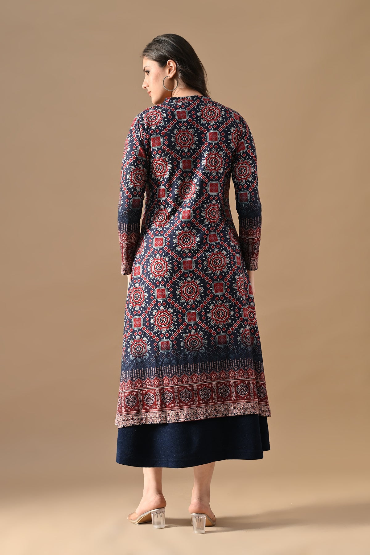 Winter Blue Printed Inner Shrug Set