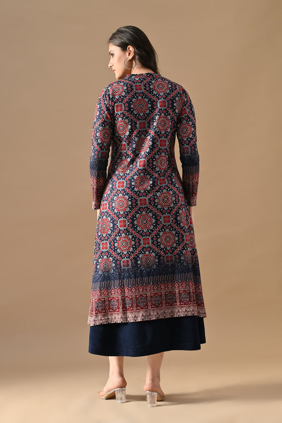 Winter Blue Printed Inner Shrug Set