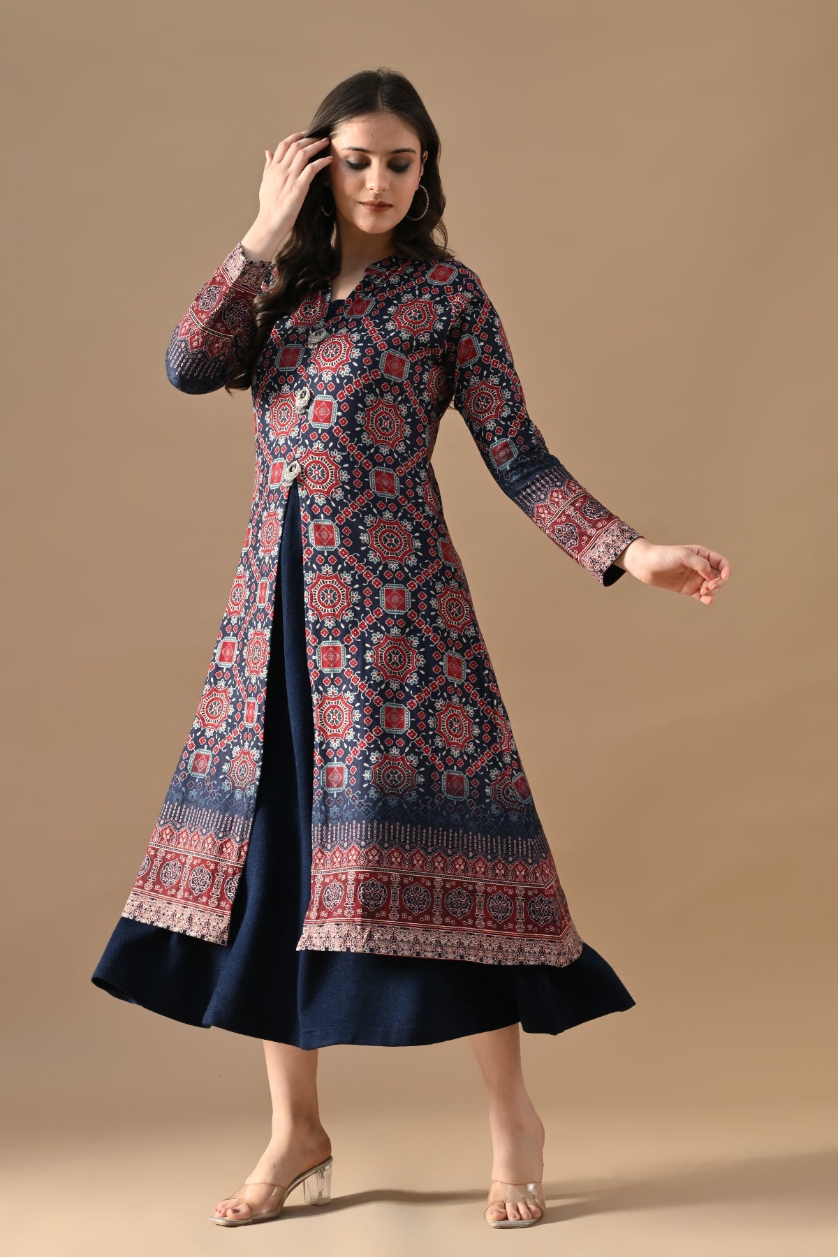 Winter Blue Printed Inner Shrug Set