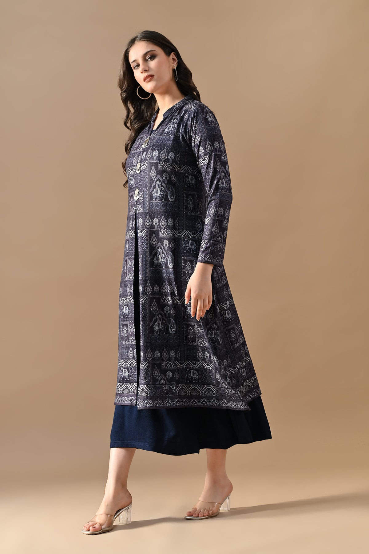 Winter Blue Printed Inner Shrug Set
